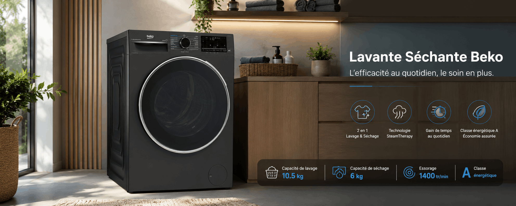 Machine à laver 10.5KG/6KG Lavante séchante Gris
